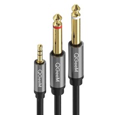 QGeeM 3.5mm轉2*6.35一分二高保真立體音源傳輸線 1m, 單一商品, 1條