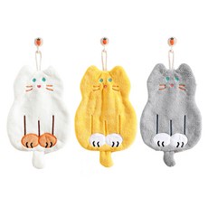 Beaurator 貓咪超細纖維造型廚房毛巾3件組, 白色, 黃色, 灰色, 1套