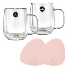 홈애니 돌체 이중 내열유리컵 300ml + 컵받침 세트, 투명(컵), 랜덤발송(컵받침), 2세트