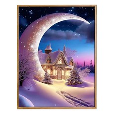 홈데코 캔버스 판넬액자 보석 십자수 DIY키트, 1세트, 눈덮힌 동화의 성