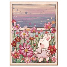 홈데코 캔버스 판넬액자 보석십자수 DIY키트, 1세트, 코스모스 꽃 토끼