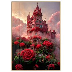 홈데코 캔버스 판넬액자 보석십자수 DIY키트, 1세트, 장미 공주의 성