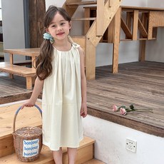 Starbean 女童肩部蝴蝶結無袖長版連身裙