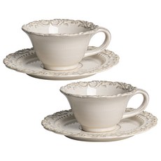 COZY TABLE 復古巴洛克咖啡杯組 225ml, 2套, 白色