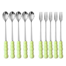 泡泡茶匙 5入 + 點心叉 5入 組 綠色, 茶匙 5入 + 點心叉 5入, 1套