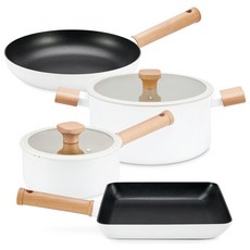 DAY7 電磁爐 Doga IH 4件A組, 1套, 18cm單柄鍋 + 24cm雙耳鍋 + 26cm平底鍋 + 22cm烤盤, 白色