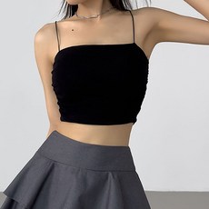 비비에모 여성용 무지 셔링 끈나시 크롭 티셔츠 06952