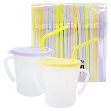 AGAFURA 2種魔法吸管杯300ml + 200p專用吸管套裝, 黃色(吸管杯) 淡紫色(吸管杯) 隨機出貨(吸管), 1組