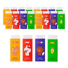 LINE FRIENDS 角色方形橡皮擦 4款 x 5入組, 黃色, 紅色, 藍色, 綠色, 1套