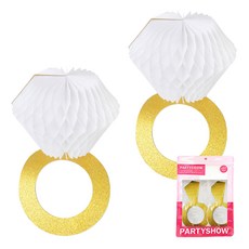 PARTYSHOW 紙質大型寶石戒指吊飾 2入, 金色