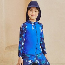 ICE SAND 男童拉鍊防曬泳衣水上緊身褲遮陽帽套裝 BR-77210