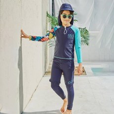 ICE SAND 男童防曬泳衣雙層水上緊身褲護頸帽套裝 UNU-33107