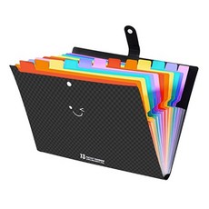 13포켓 레인보우 휴대용 아코디언 파일, 블랙, 1개