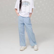 applepink 女童九分水洗寬版牛仔褲 T301