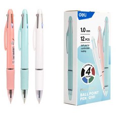 deLi 得力 馬卡龍粉彩筆身4色多功能原子筆 1mm EQ181 12入, 1個, 顏色混合