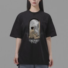 팬쇼 오버핏 평화 라운드 프린팅 통기성 16수 반팔 티셔츠