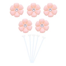 피앤비유니티 무광스마일 데이지 풍선 5p + 스틱 5p 세트, 06 핑크, 1세트