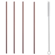 Johnny Free不鏽鋼多用途吸管 直型 4入+清潔刷組 玫瑰金, 1組