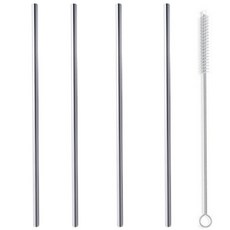 Johnny Free不鏽鋼多用途吸管 直型 4入+清潔刷組 銀色, 1組