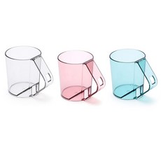 McLife 浴室倒掛式牙刷架漱口杯3件組, 1套, 藍色 + 透明 + 粉紅色