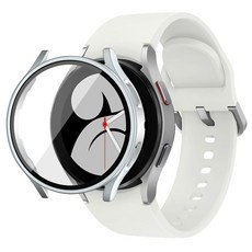 디씨네트워크 강화유리 풀커버 스마트워치 케이스 44mm, 실버, 1개