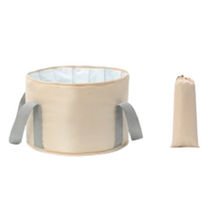 Happy Easy攜帶式旅行用折疊厚鋁製泡腳桶 小型+袋子組, 淺褐色, 1組