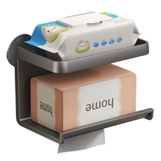 Happy Easy 浴室廁所免鑽孔雙層方形面紙盒架, 1個, 灰色