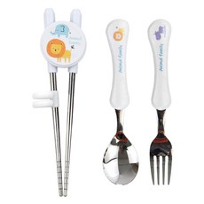 kitchen U Animal Story動物印花兒童學習餐具 3件組, 學習筷 + 湯匙 + 叉子, 混色, 1組