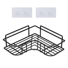 해피이지 무타공 벽걸이 욕실 코너 받침 트레이 코너형, 블랙, 1개
