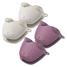 Kitchen Factory 鱷魚矽膠隔熱鍋把夾 2款 x 2入組, 1套, 象牙白, 酒紅色