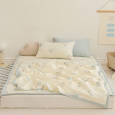 쉬즈홈 국내제조 유아용 인견 여름이불 + 베개 솜포함 세트, 크리미 블루