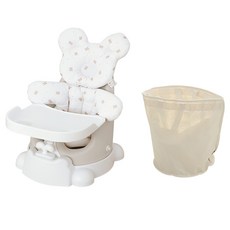 jellymom Muna Buddy 增高餐椅6件式含收納袋組, 1套, 奶油灰(椅子), 可米熊(枕頭)