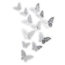입체 나비장식 3종 x 4p 세트, 실버, 1세트