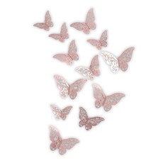 입체 나비장식 3종 x 4p 세트, 로즈골드, 1세트