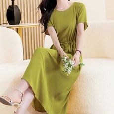 ATTERLIC 素色涼感連身裙 14226 含大尺碼, 橄欖綠