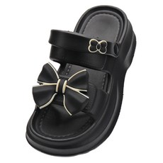 U.SEVEN 女款DM荷葉邊拖鞋, 255, 黑色