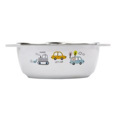 kitchen U 幼兒用噗噗車防滑握把不鏽鋼大碗, 1個, 白色