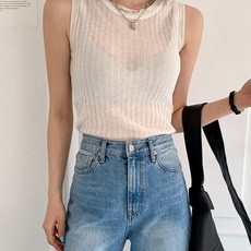 針織女款羅紋透視圓領Diora背心