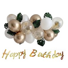 Eumes 龜背芋生日派對家庭派對氣球 + 橫幅套組, 混合色, 1套