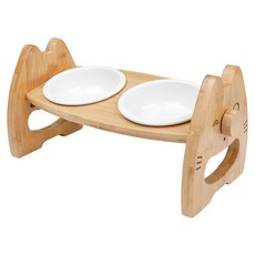 랜보어 반려동물 조절 받침대 더블식기 S, 우드, 1개