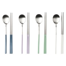 IYNSTORY 彩色手柄4人餐具組, 湯匙 4p + 筷子 4p, 白色,薄荷綠,紫羅蘭色,海軍藍, 1套