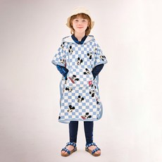 JELISPOON 童款迪士尼歡樂格紋米奇連帽海灘浴巾斗篷衣