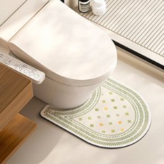 해피바이브 인테리어 욕실 규조토 발매트, 그린 패턴 라운드 U