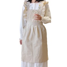 POSIELLA 荷葉邊連身裙式素色圍裙, 1個, 米色