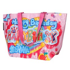 Maket Gamseong 彩色可重複使用防水帆布袋, 粉紅色 生日快樂, 2個