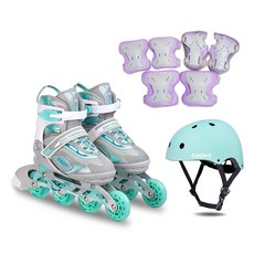 直排輪鞋 + 安全帽 + 護具組, 薄荷綠