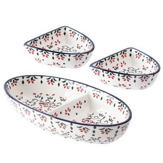 MAISON OBJET PRAKÁ 波蘭風格陶瓷橢圓雙格分隔盤 + 盤碗 2件組, 1套, 玫瑰藤蔓