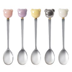 Lime Olive 小熊珍珠茶匙5件組, 棉粉紅、黃色、白色、紫色、銀色, 1套