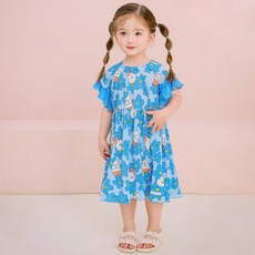 milkmile 女童涼感透氣閃亮冰花抓皺連身裙, 藍色
