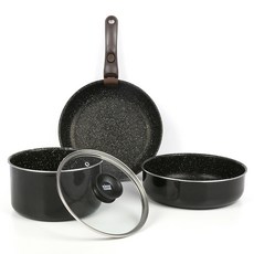KimS COOK IH爐適用EasyCook系列不沾鍋具組, 1組, 黑色, 圓鍋 20cm+玻璃鍋蓋 20cm+砂鍋 24cm+平底鍋 26cm+可拆式把手